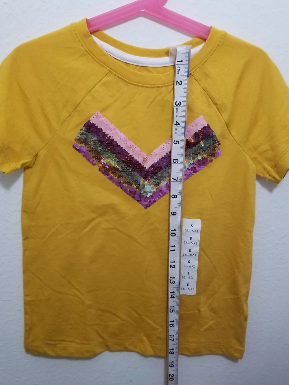 Cat & Jack Small Yellow Short Sleeve Tee with Pink & Purple Sequin Chevron